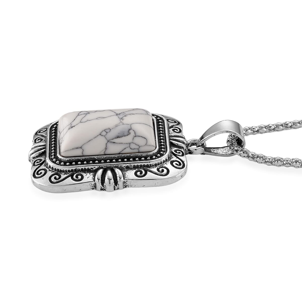 3pcs Set - White Howlite 150.00 ctw Earrings, Bracelet (6.50-8.0In) and Necklace 20 Inches in Silvertone image number 3