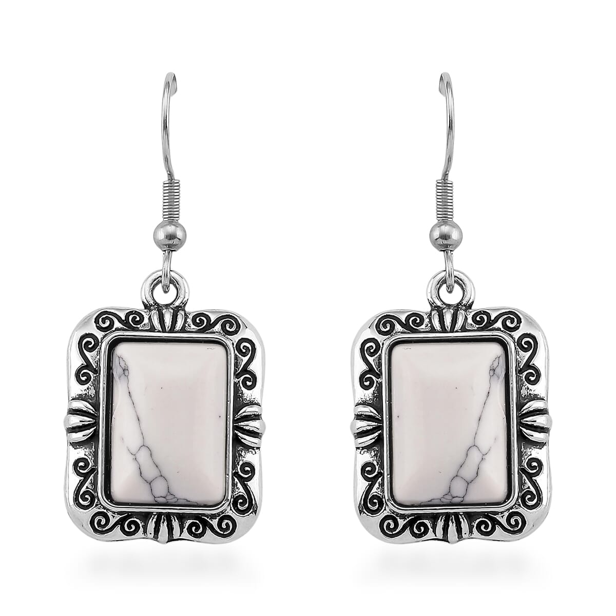 3pcs Set - White Howlite 150.00 ctw Earrings, Bracelet (6.50-8.0In) and Necklace 20 Inches in Silvertone image number 8