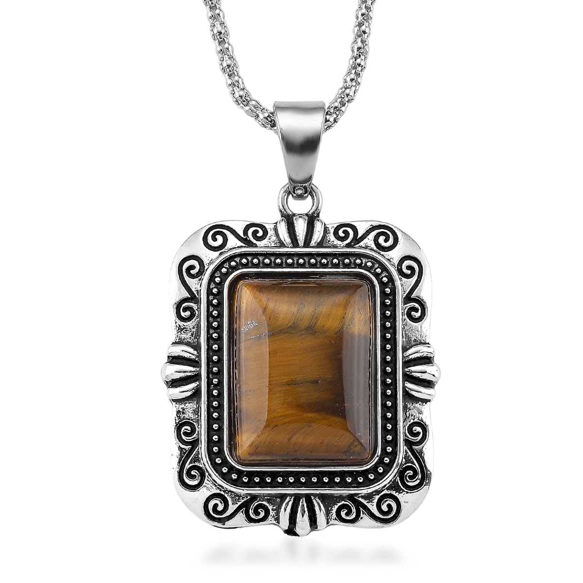 3pcs Set - Tigers Eye Earrings, Bracelet (6.50-8.0In) and Necklace (20 Inches) in Silvertone 150.00 ctw image number 2