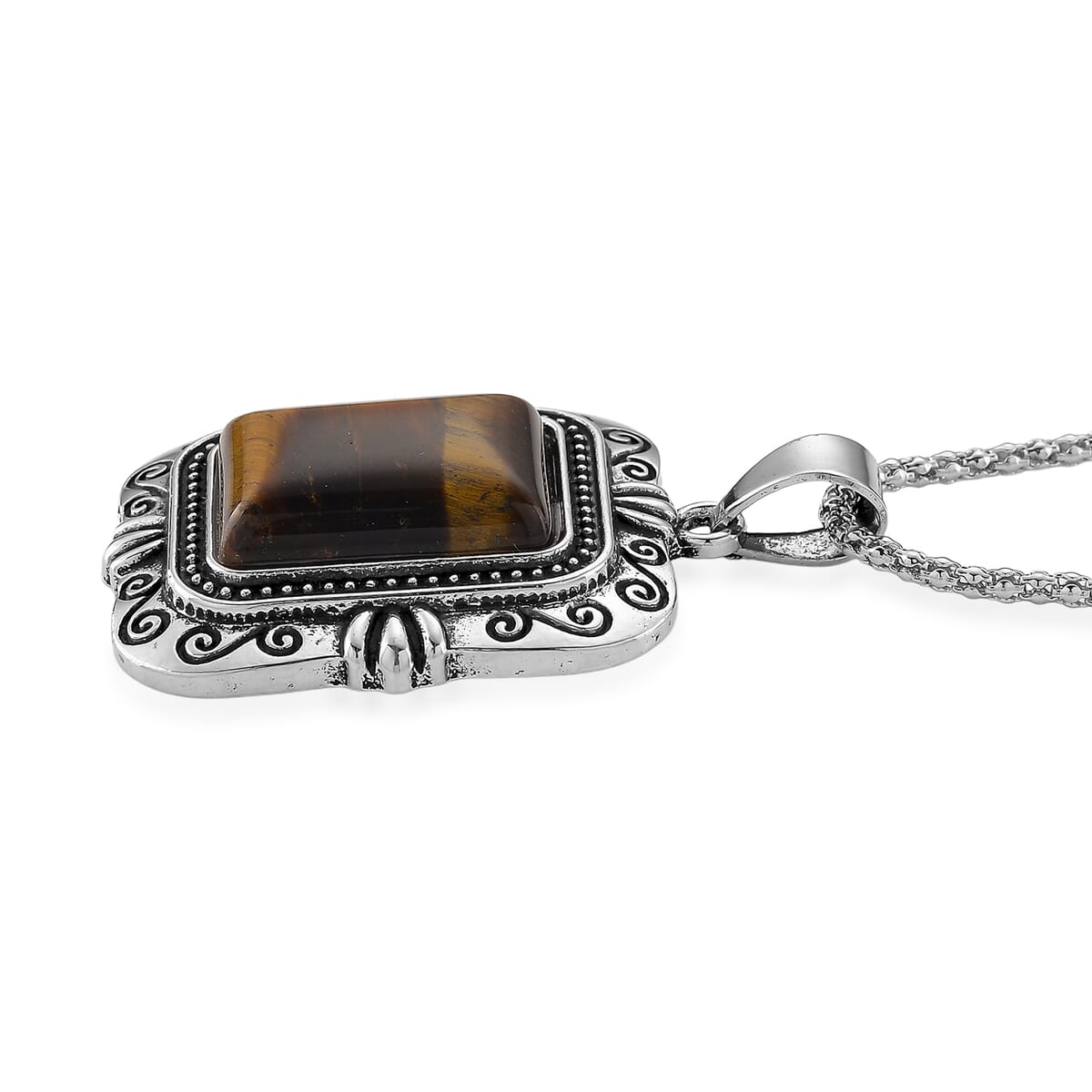 3pcs Set - Tigers Eye Earrings, Bracelet (6.50-8.0In) and Necklace (20 Inches) in Silvertone 150.00 ctw image number 3