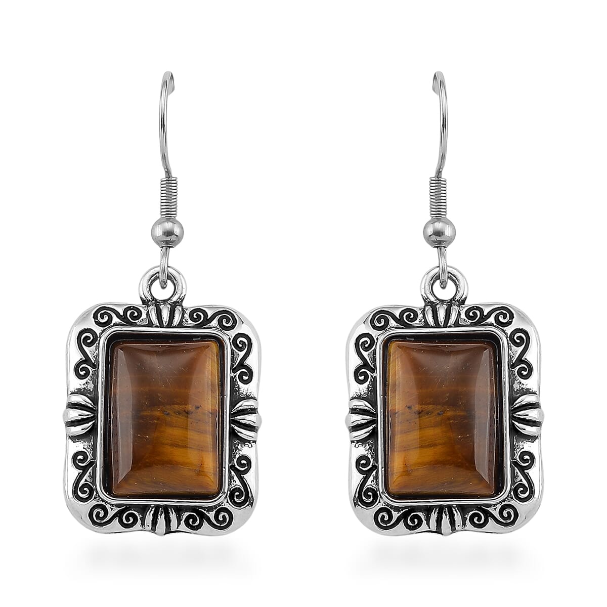 3pcs Set - Tigers Eye Earrings, Bracelet (6.50-8.0In) and Necklace (20 Inches) in Silvertone 150.00 ctw image number 8