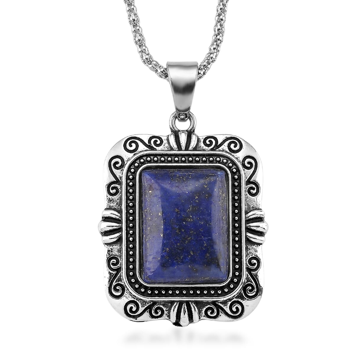 3pcs Set - Lapis Lazuli Earrings, Bracelet (6.50-8.0In) and Necklace (20 Inches) in Silvertone 150.00 ctw image number 2