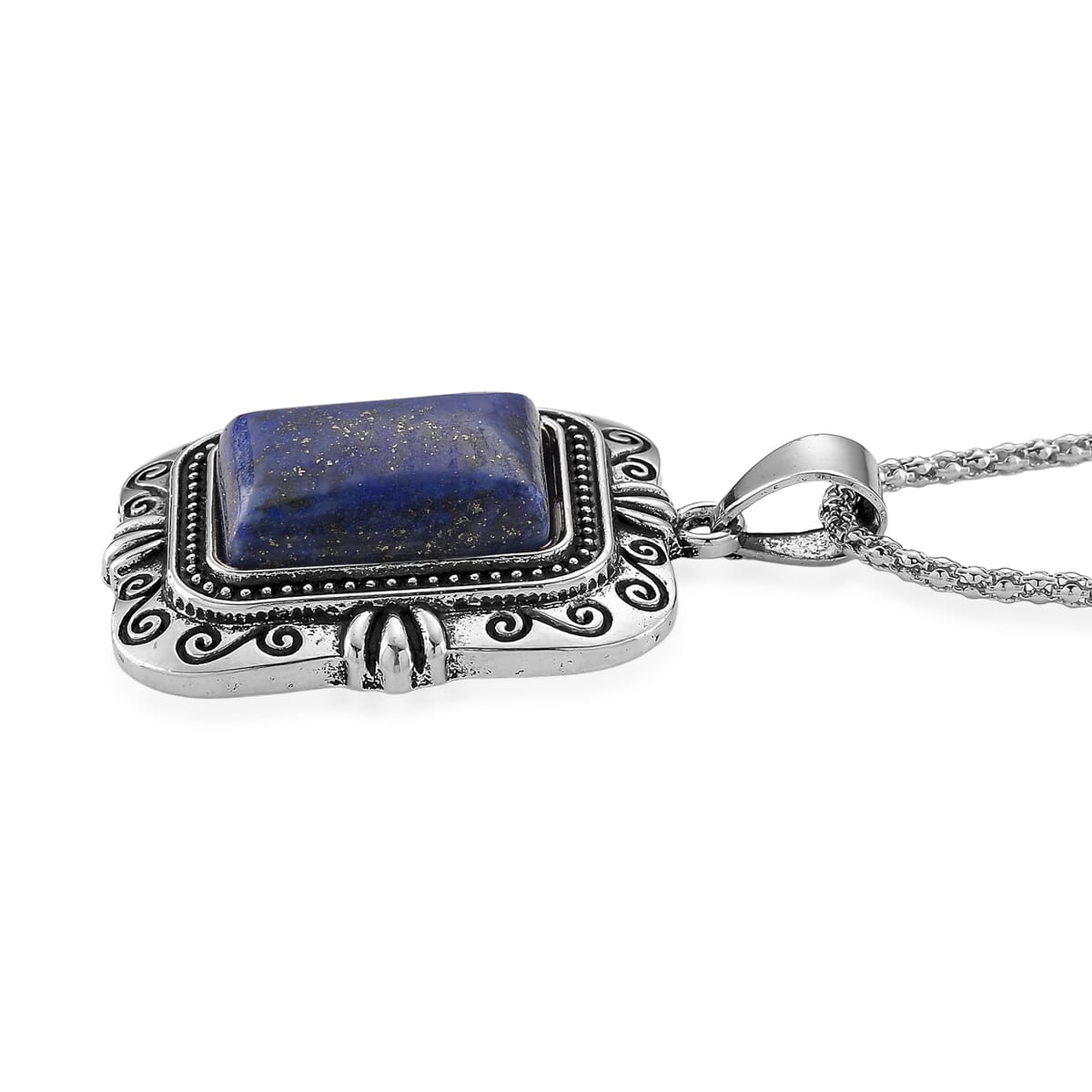 3pcs Set - Lapis Lazuli Earrings, Bracelet (6.50-8.0In) and Necklace (20 Inches) in Silvertone 150.00 ctw image number 3