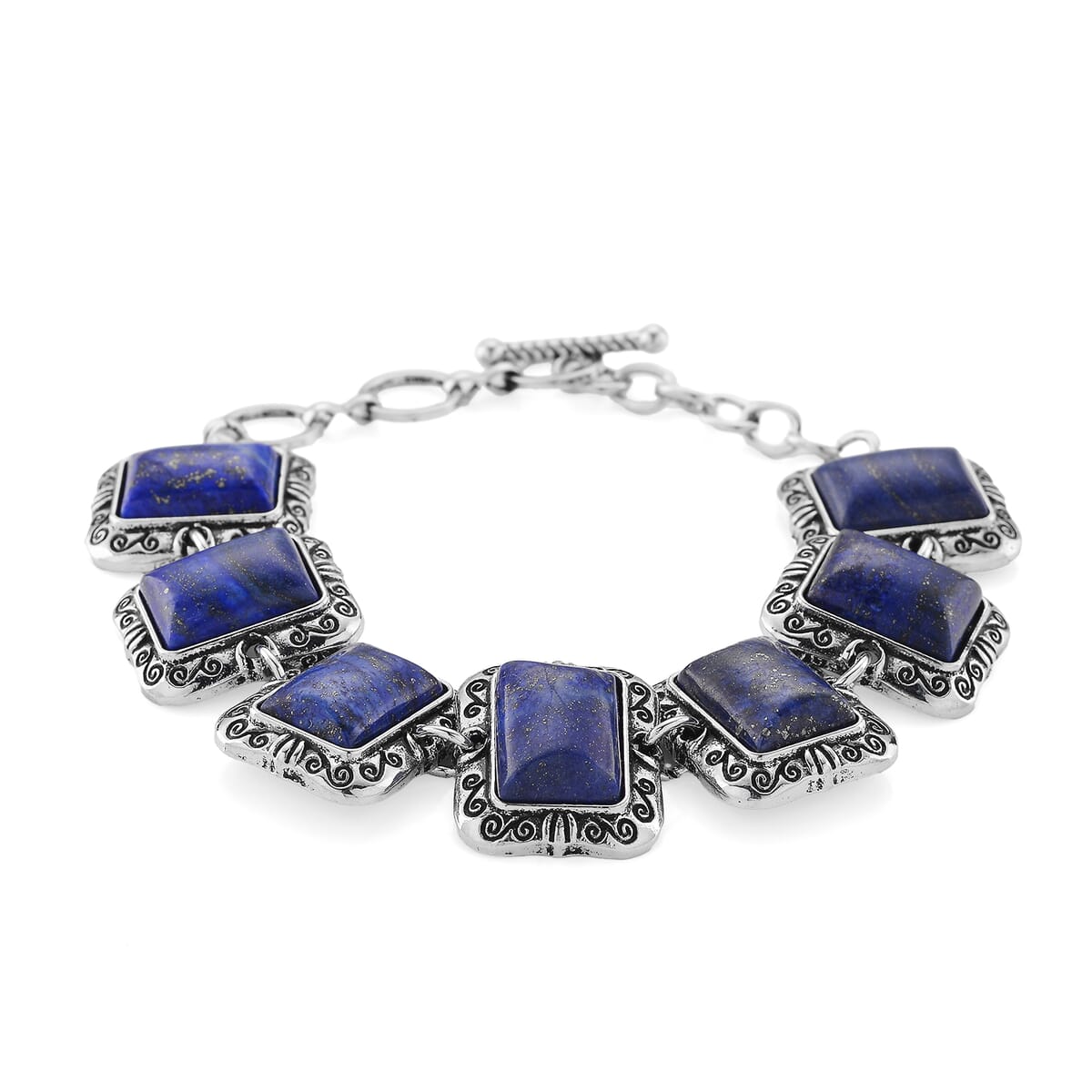 3pcs Set - Lapis Lazuli Earrings, Bracelet (6.50-8.0In) and Necklace (20 Inches) in Silvertone 150.00 ctw image number 6