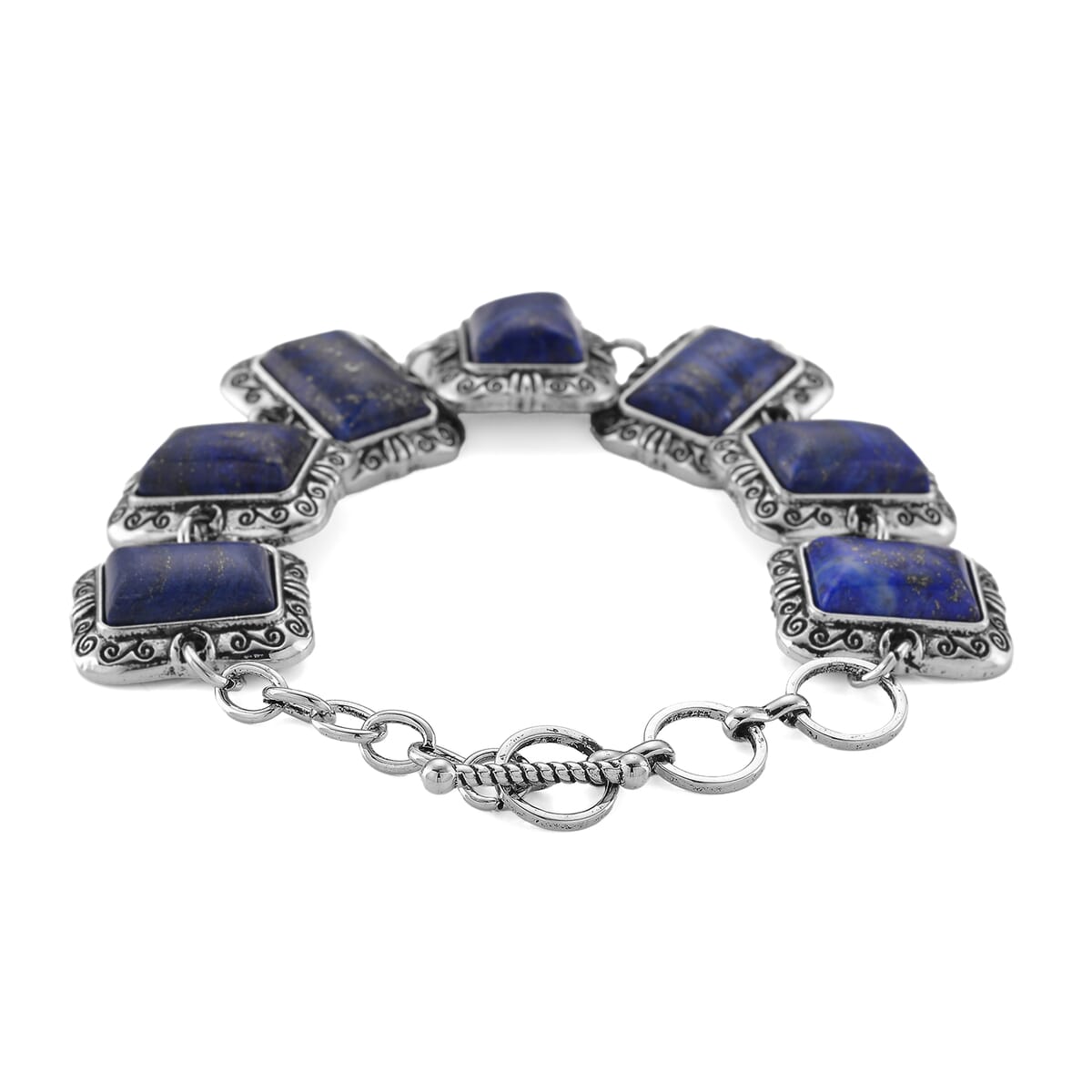 3pcs Set - Lapis Lazuli Earrings, Bracelet (6.50-8.0In) and Necklace (20 Inches) in Silvertone 150.00 ctw image number 7