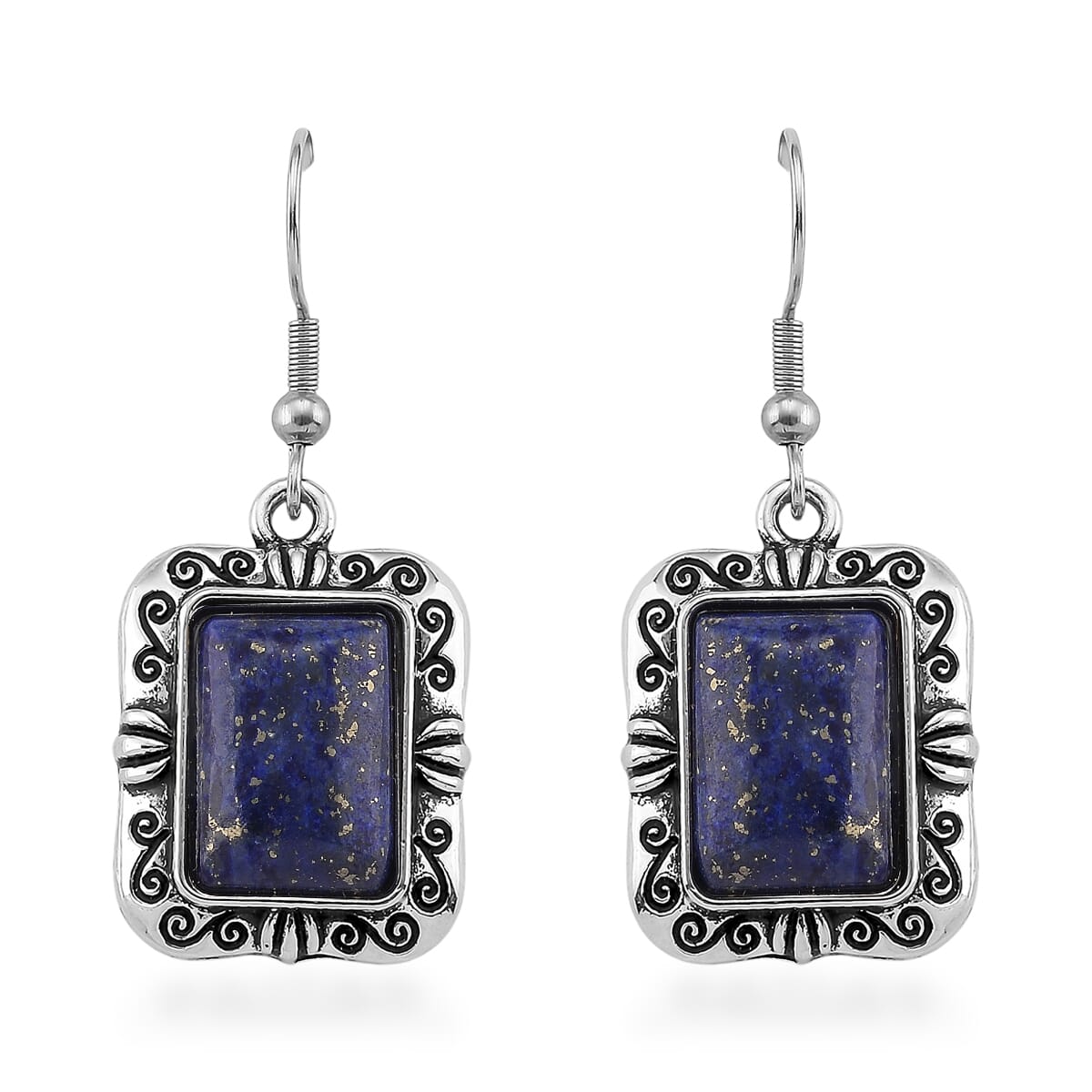 3pcs Set - Lapis Lazuli Earrings, Bracelet (6.50-8.0In) and Necklace (20 Inches) in Silvertone 150.00 ctw image number 8