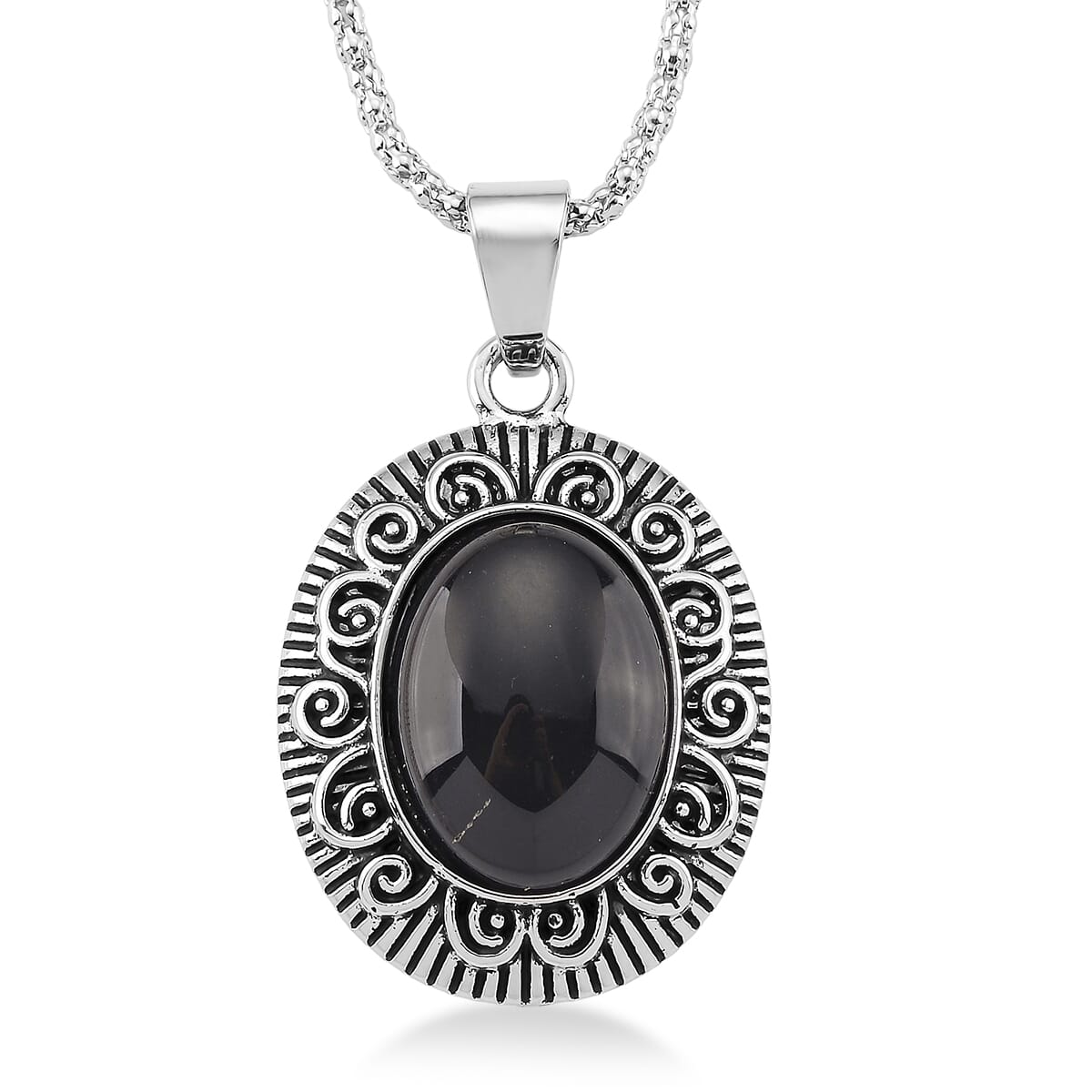 3pcs Set - Black Obsidian 150.00 ctw Earrings, Bracelet (6.50-8.0In) and Necklace 20 Inches in Silvertone image number 2