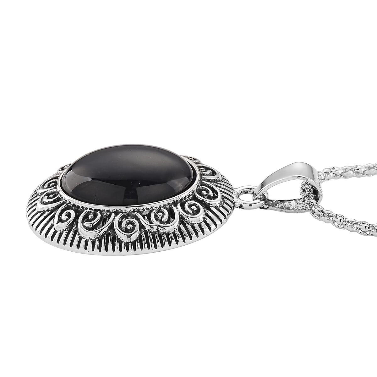 3pcs Set - Black Obsidian 150.00 ctw Earrings, Bracelet (6.50-8.0In) and Necklace 20 Inches in Silvertone image number 3