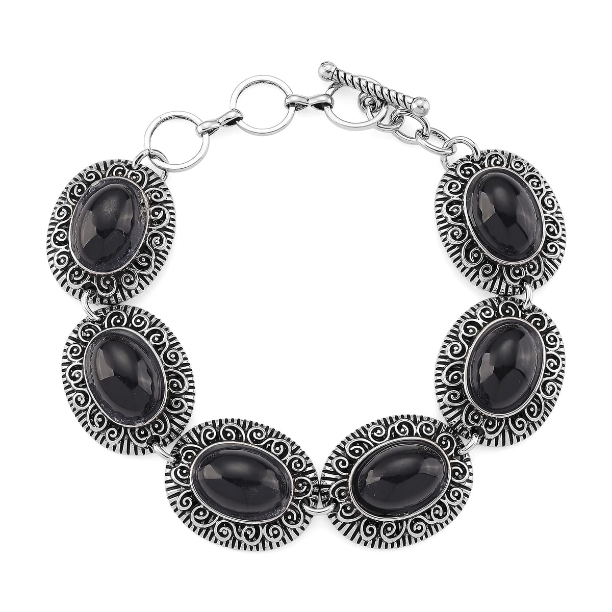 3pcs Set - Black Obsidian 150.00 ctw Earrings, Bracelet (6.50-8.0In) and Necklace 20 Inches in Silvertone image number 6