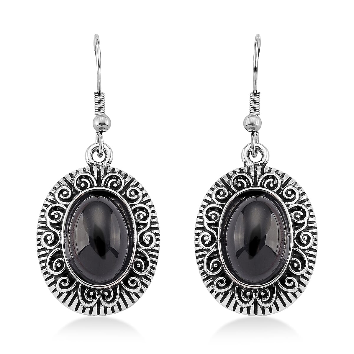 3pcs Set - Black Obsidian 150.00 ctw Earrings, Bracelet (6.50-8.0In) and Necklace 20 Inches in Silvertone