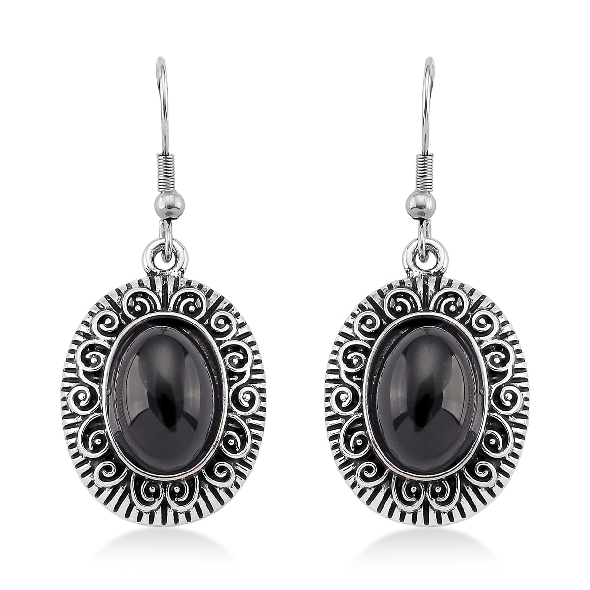3pcs Set - Black Obsidian 150.00 ctw Earrings, Bracelet (6.50-8.0In) and Necklace 20 Inches in Silvertone image number 8