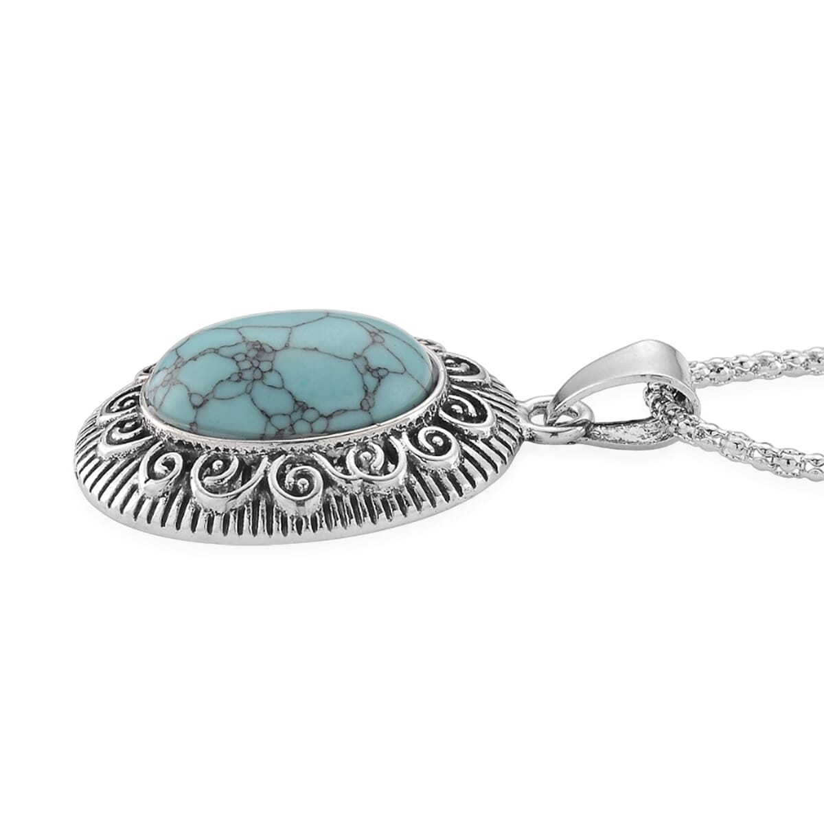 3pcs Set - Blue Howlite 150.00 ctw Earrings, Bracelet (6.50-8.0In) and Necklace 20 Inches in Silvertone image number 3
