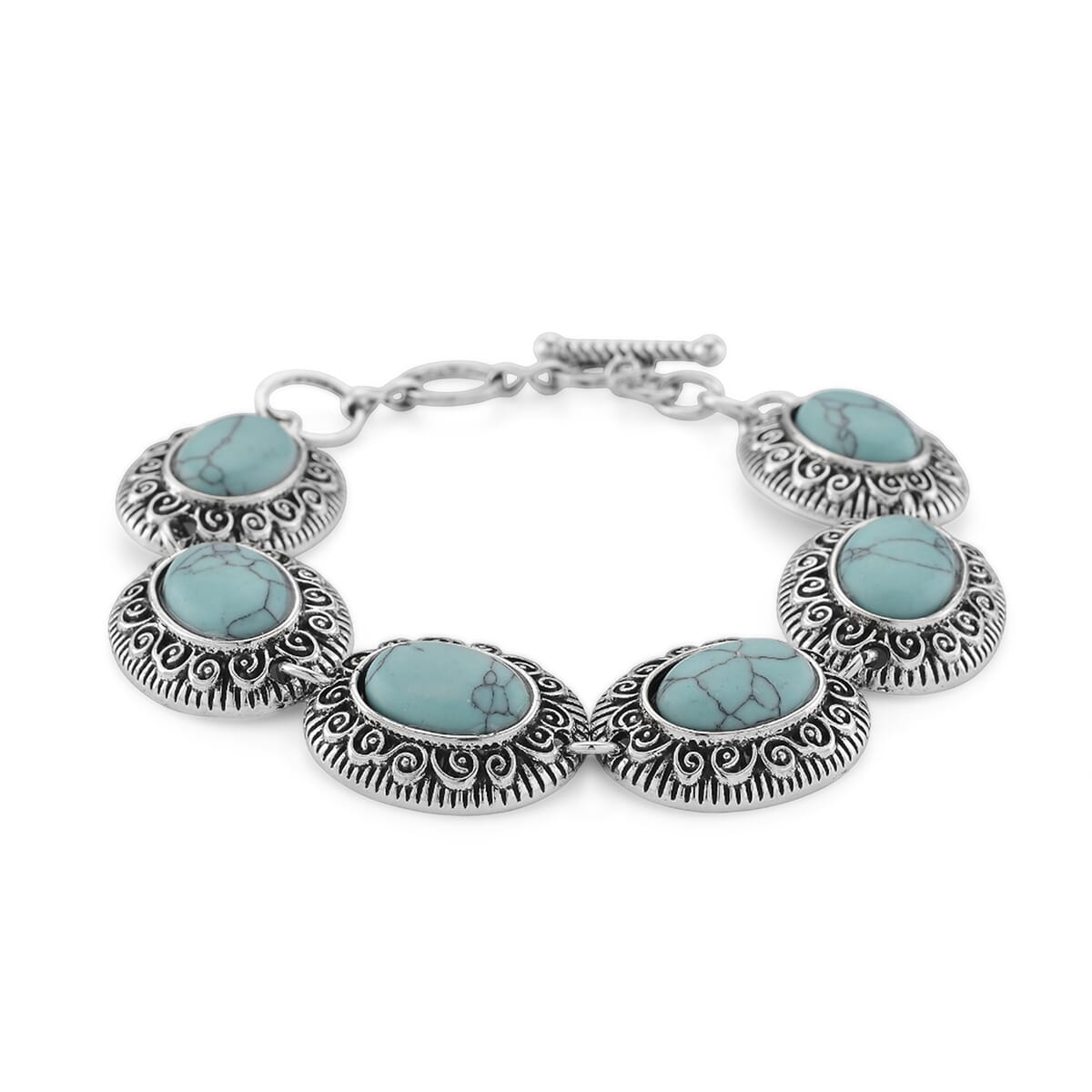 3pcs Set - Blue Howlite 150.00 ctw Earrings, Bracelet (6.50-8.0In) and Necklace 20 Inches in Silvertone image number 6
