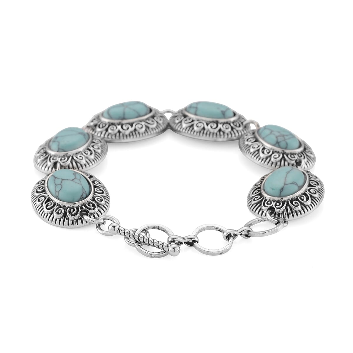 3pcs Set - Blue Howlite 150.00 ctw Earrings, Bracelet (6.50-8.0In) and Necklace 20 Inches in Silvertone image number 7