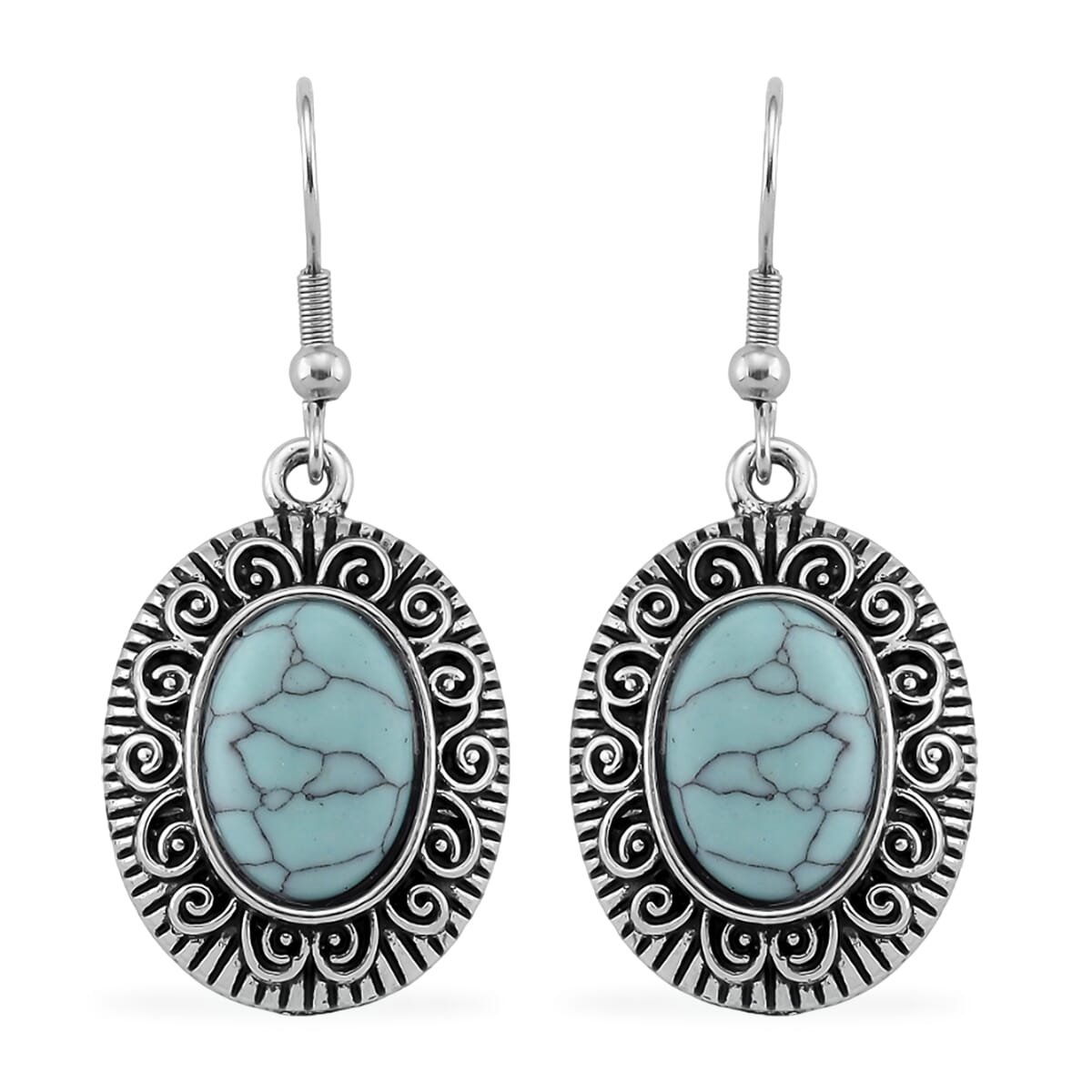 3pcs Set - Blue Howlite 150.00 ctw Earrings, Bracelet (6.50-8.0In) and Necklace 20 Inches in Silvertone image number 8