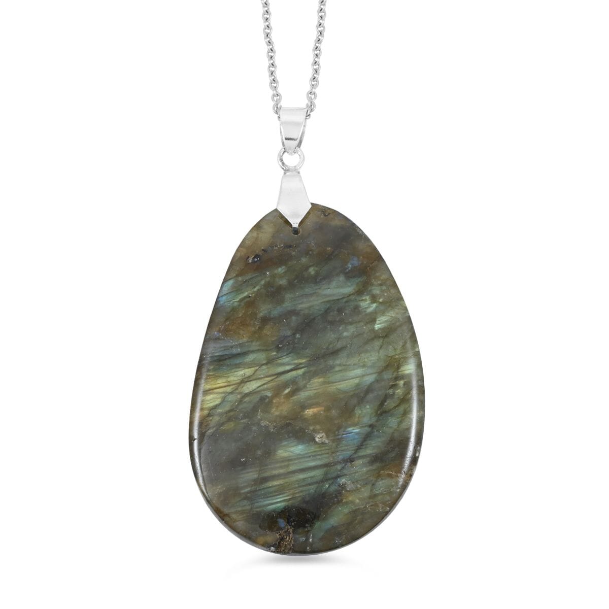 Hand-Polished Labradorite 88.00 ctw Pendant in Silvertone with Stainless Steel Necklace (20 Inches) image number 0