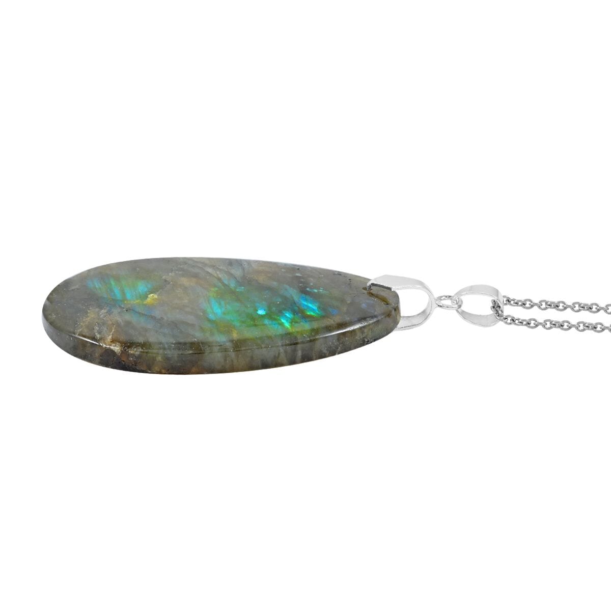 Hand-Polished Labradorite 88.00 ctw Pendant in Silvertone with Stainless Steel Necklace (20 Inches) image number 3