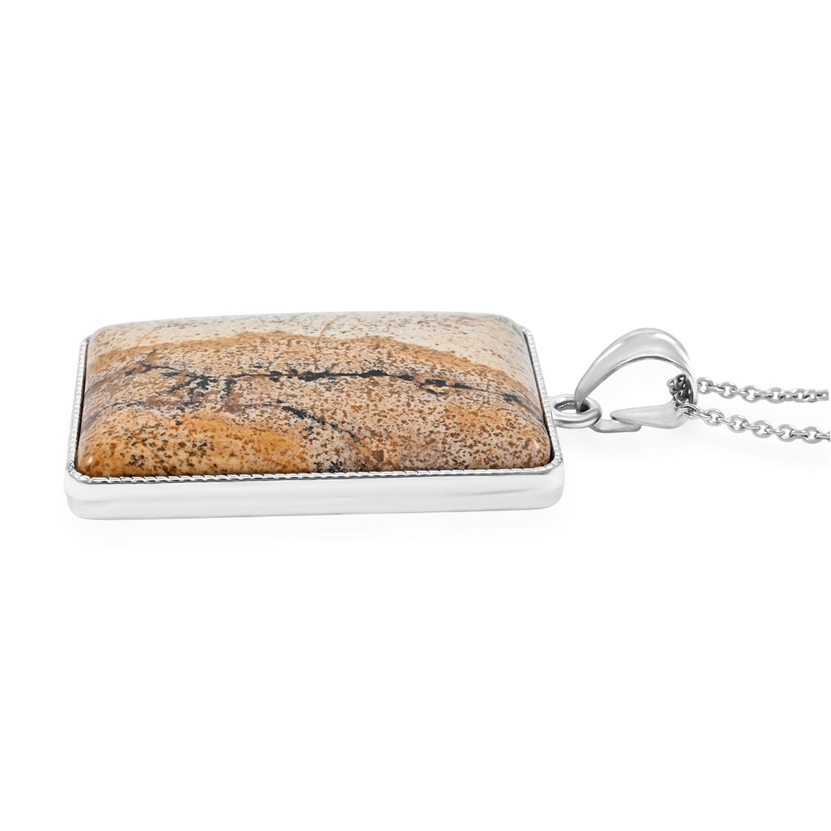 Rectangle Picture Jasper 87.00 ctw Pendant in Silvertone with Stainless Steel Necklace 20 Inches image number 3