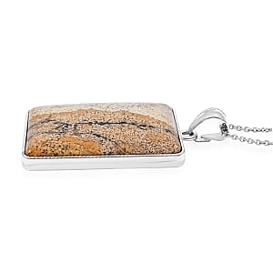 Rectangle Picture Jasper 87.00 ctw Pendant in Silvertone with Stainless Steel Necklace 20 Inches