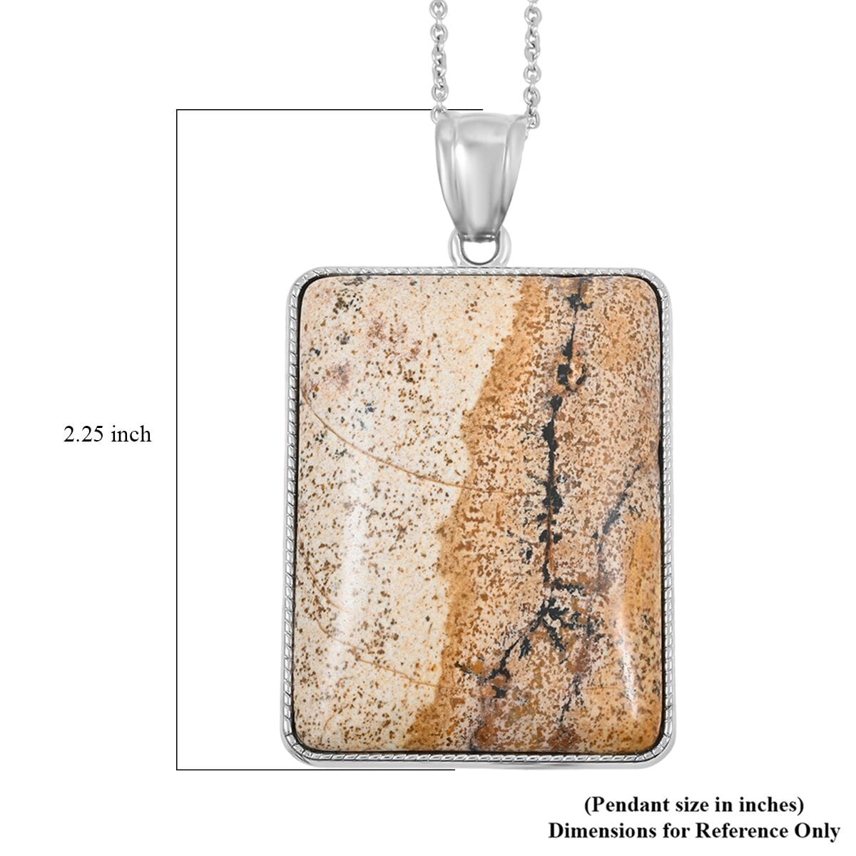 Rectangle Picture Jasper 87.00 ctw Pendant in Silvertone with Stainless Steel Necklace 20 Inches image number 5