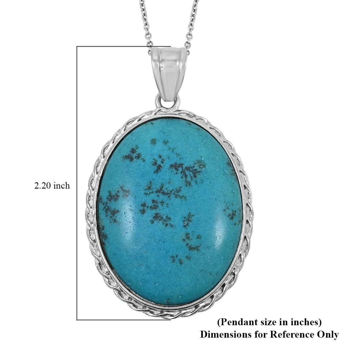 Classic Oval Africa Turquoise Jasper 50.00 ctw Pendant in Silvertone with Stainless Steel Necklace (20 Inches) image number 5