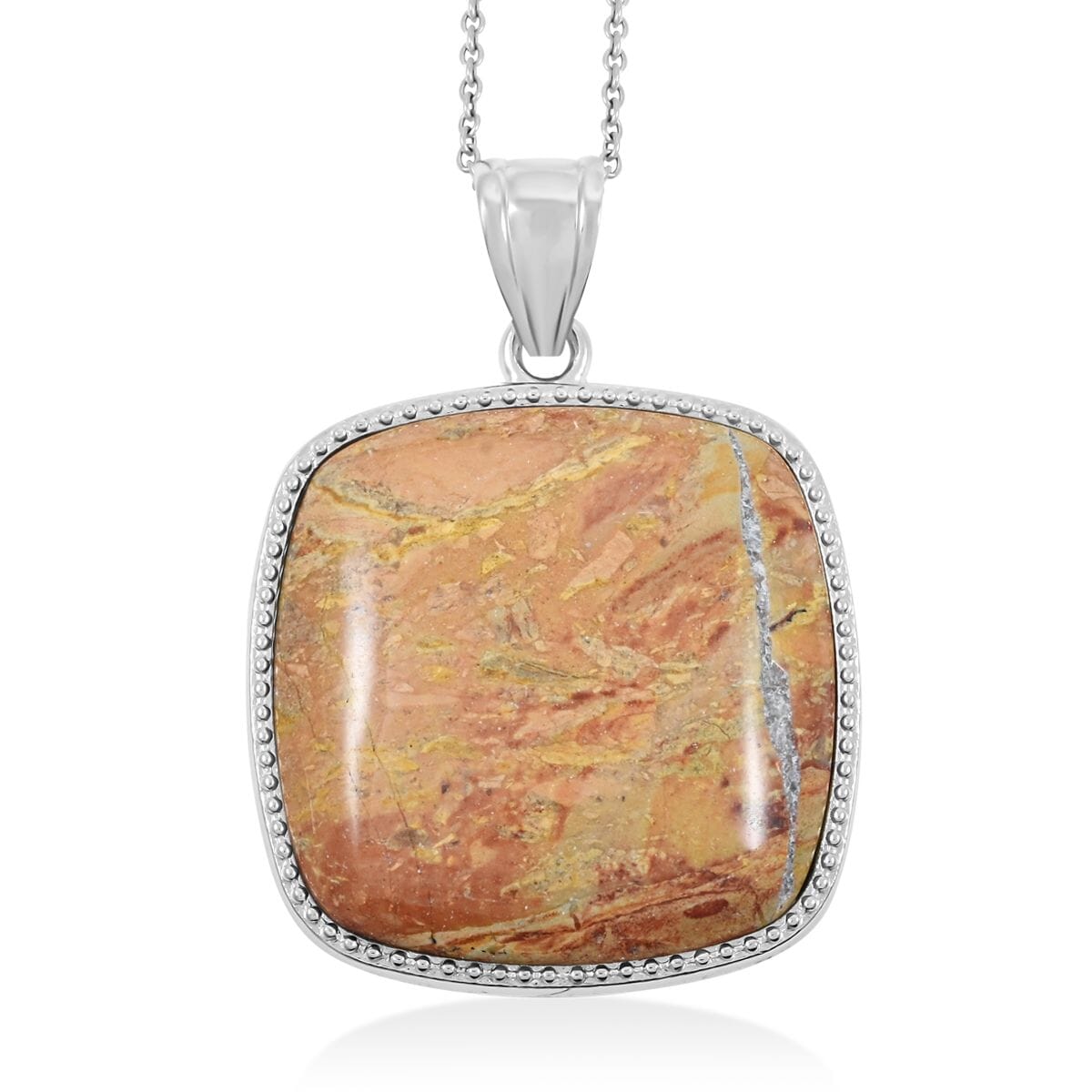 Inlay Frame Square Rainbow Picasso 63.50 ctw Stone Pendant in Silvertone with Stainless Steel Necklace (20 Inches) image number 0