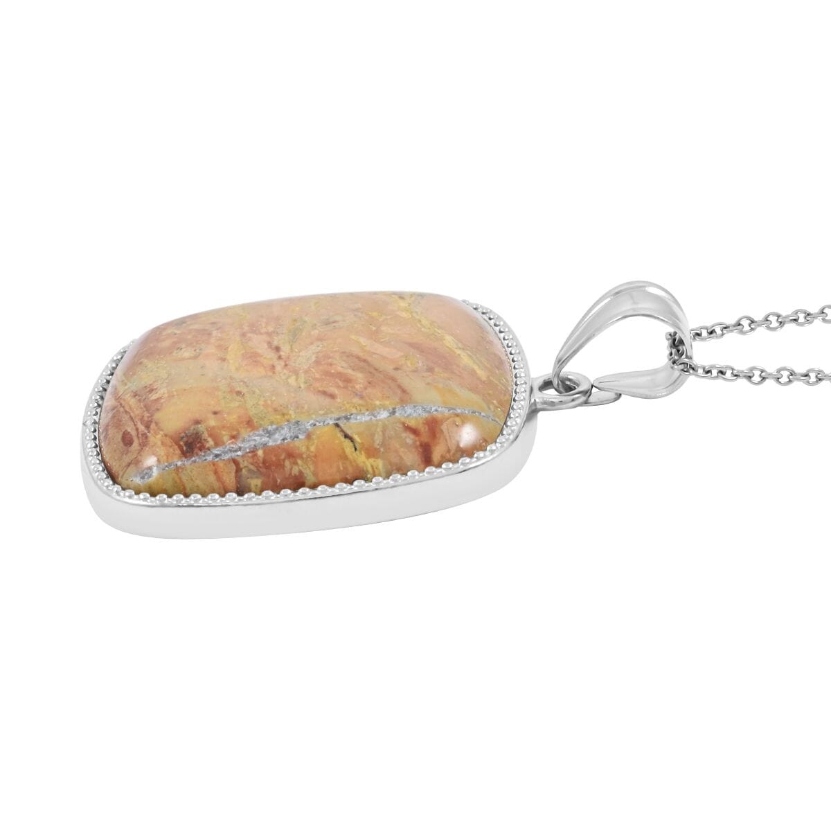 Inlay Frame Square Rainbow Picasso 63.50 ctw Stone Pendant in Silvertone with Stainless Steel Necklace (20 Inches) image number 3