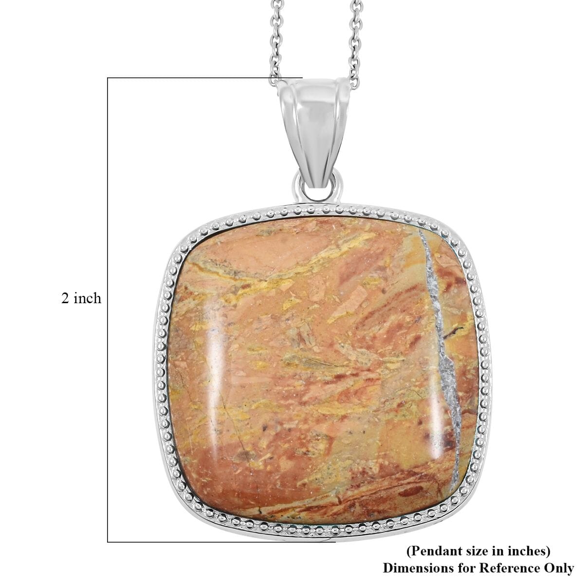 Inlay Frame Square Rainbow Picasso 63.50 ctw Stone Pendant in Silvertone with Stainless Steel Necklace (20 Inches) image number 5