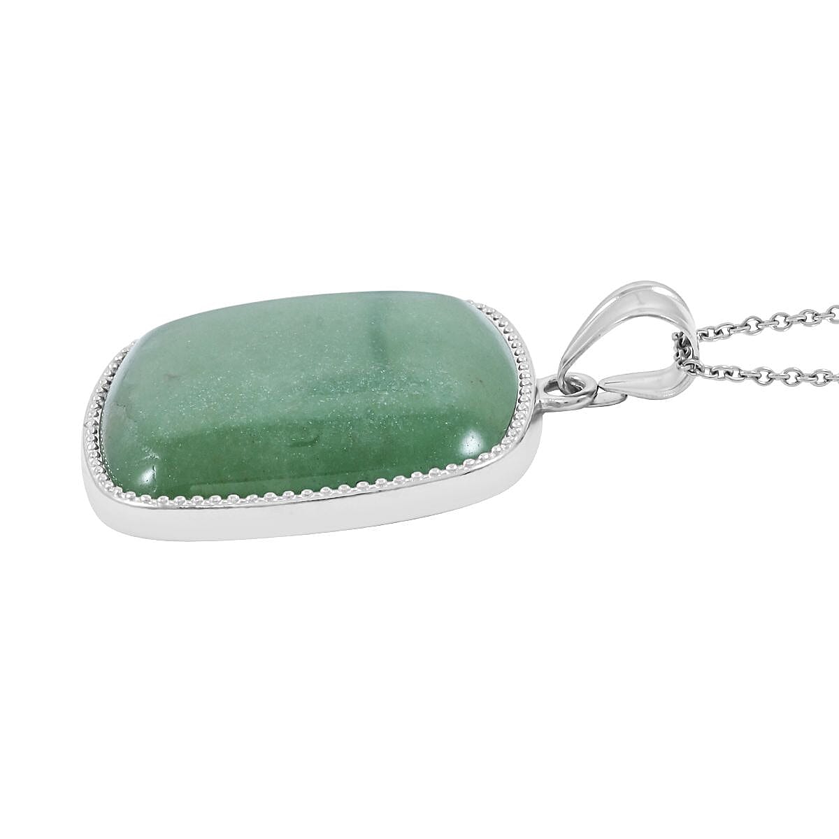 Inlay Frame Square Green Aventurine 61.00 ctw Pendant in Silvertone with Stainless Steel Necklace (20 Inches) image number 3