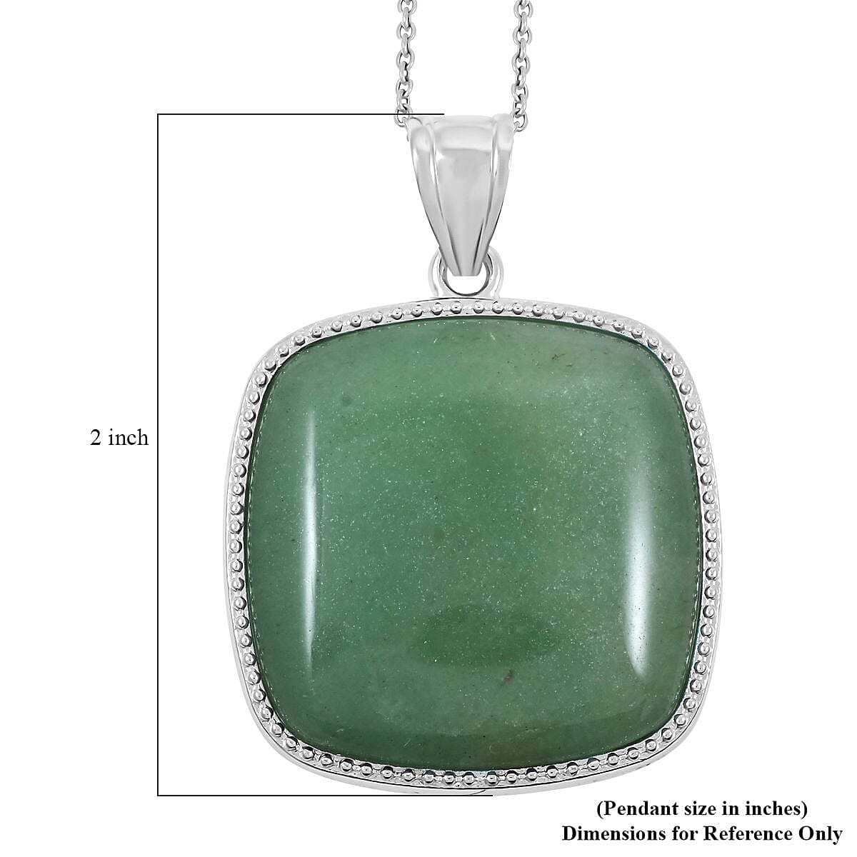 Inlay Frame Square Green Aventurine 61.00 ctw Pendant in Silvertone with Stainless Steel Necklace (20 Inches) image number 5