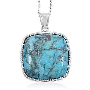 Inlay Frame Square Turquoise 59.00 ctw Stone Pendant in Silvertone with Stainless Steel Necklace (20 Inches)