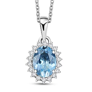 Certified & Appraised Luxoro AAA Santa Maria Aquamarine and G-H I2 Diamond 1.17 ctw Pendant Necklace in 14K White Gold 20 Inches