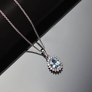 Certified & Appraised Luxoro AAA Santa Maria Aquamarine and G-H I2 Diamond 1.17 ctw Pendant Necklace in 14K White Gold 20 Inches