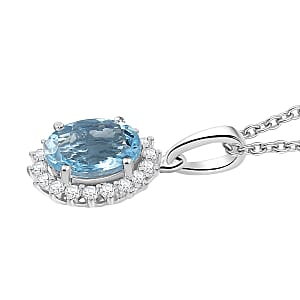 Certified & Appraised Luxoro AAA Santa Maria Aquamarine and G-H I2 Diamond 1.17 ctw Pendant Necklace in 14K White Gold 20 Inches