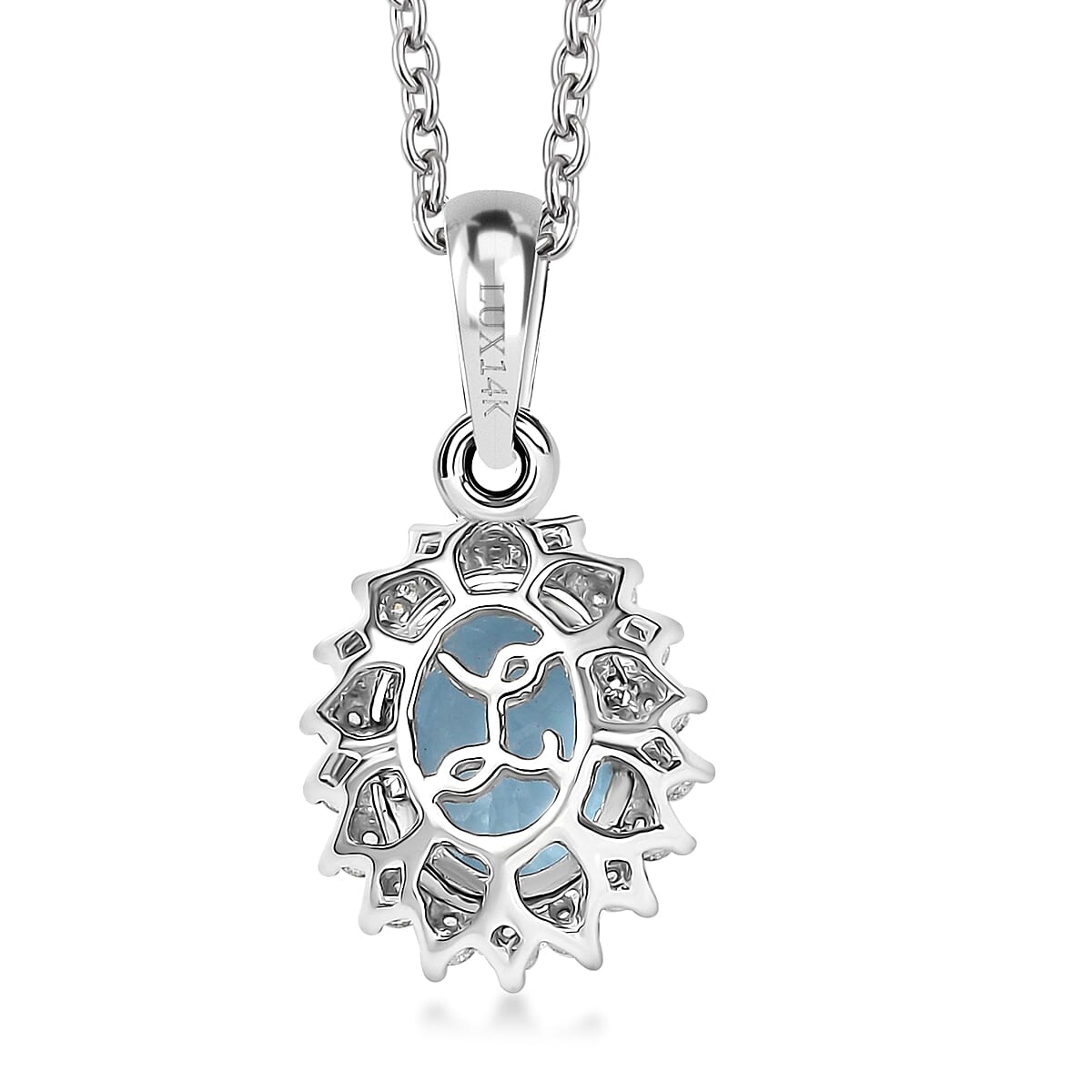 Certified & Appraised Luxoro AAA Santa Maria Aquamarine and G-H I2 Diamond 1.17 ctw Pendant Necklace in 14K White Gold 20 Inches image number 4