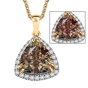 Certified & Appraised Luxoro AAA Turkizite and G-H I2 Diamond 3.35 ctw Pendant Necklace in 14K Yellow Gold 20 Inches