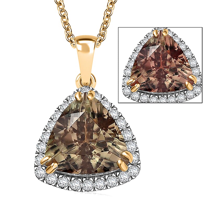 Certified & Appraised Luxoro AAA Turkizite and G-H I2 Diamond 3.35 ctw Pendant Necklace in 14K Yellow Gold 20 Inches