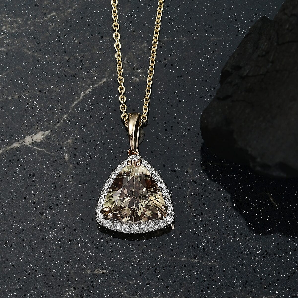 Certified & Appraised Luxoro AAA Turkizite and G-H I2 Diamond 3.35 ctw Pendant Necklace in 14K Yellow Gold 20 Inches image number 1