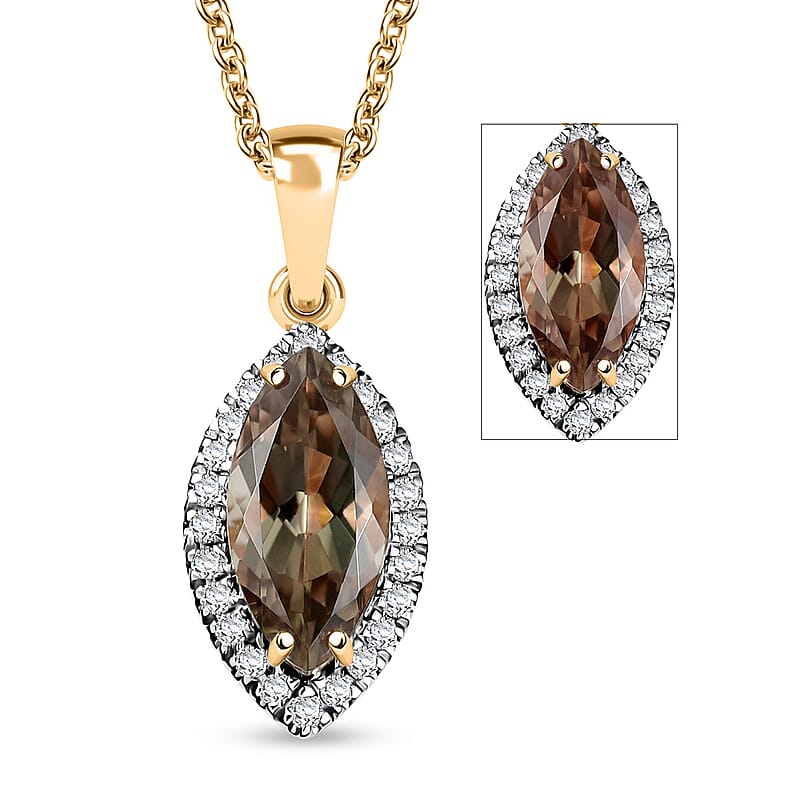 Certified & Appraised Luxoro AAA Turkizite and G-H I2 Diamond 2.57 ctw Pendant Necklace in 14K Yellow Gold 20 Inches