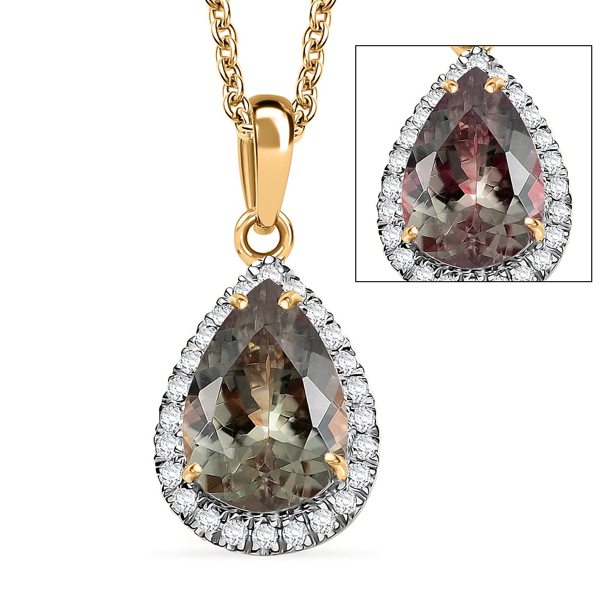 Certified & Appraised Luxoro AAA Turkizite and G-H I2 Diamond 2.57 ctw Pendant Necklace in 14K Yellow Gold 20 Inches image number 0