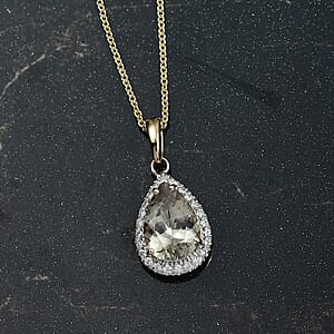 Certified & Appraised Luxoro AAA Turkizite and G-H I2 Diamond 2.57 ctw Pendant Necklace in 14K Yellow Gold 20 Inches