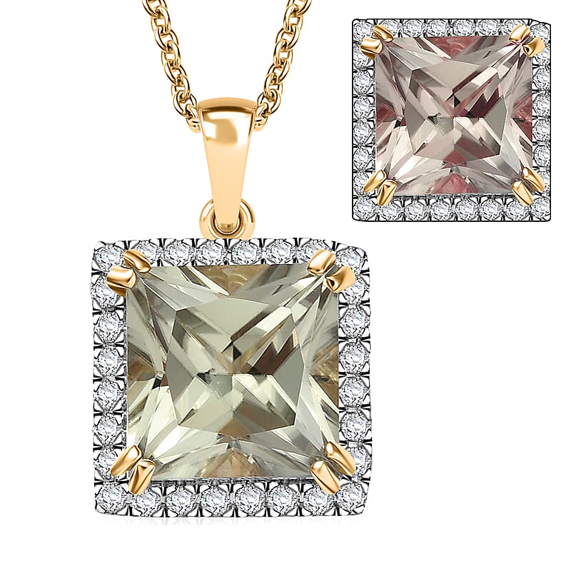 Certified & Appraised Luxoro AAA Turkizite and G-H I2 Diamond 4.88 ctw Pendant Necklace in 14K Yellow Gold 20 Inches