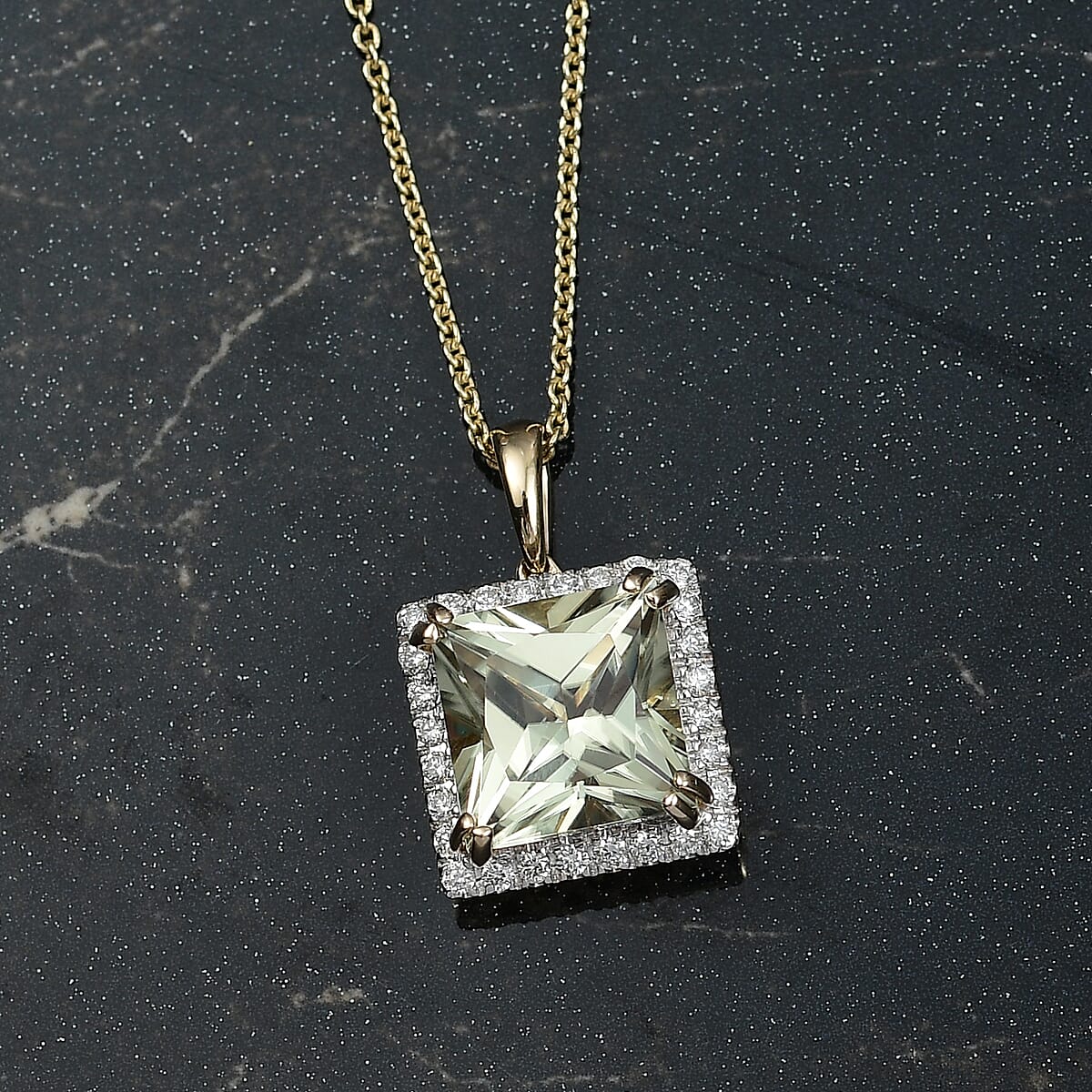 Certified & Appraised Luxoro AAA Turkizite and G-H I2 Diamond 4.88 ctw Pendant Necklace in 14K Yellow Gold 20 Inches image number 1