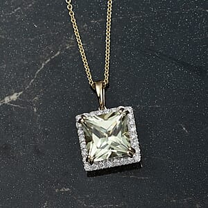 Certified & Appraised Luxoro AAA Turkizite and G-H I2 Diamond 4.88 ctw Pendant Necklace in 14K Yellow Gold 20 Inches
