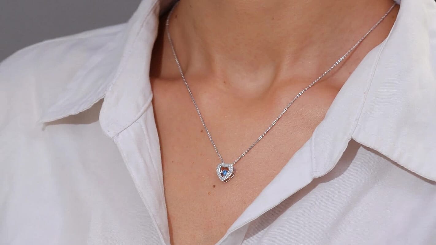 Luxuriant Lab Grown Blue Diamond (IR) (SI) and Lab Grown Diamond 0.25 ctw Dancing Heart Pendant Necklace in Rhodium Over Sterling Silver 20 Inches