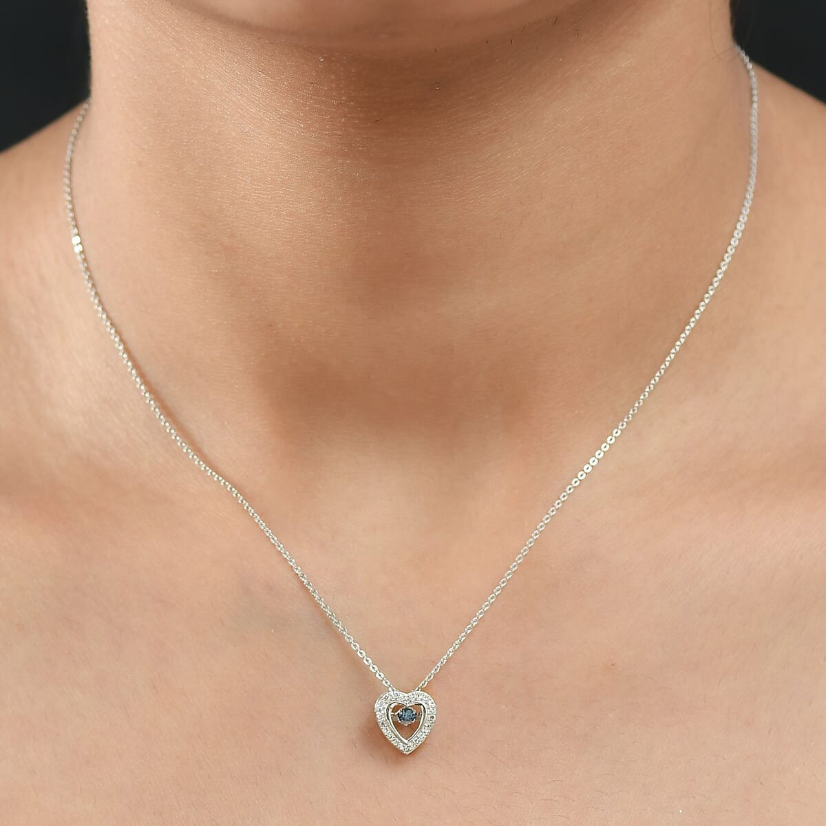 Luxuriant Lab Grown Blue Diamond (IR) (SI) and Lab Grown Diamond 0.25 ctw Dancing Heart Pendant Necklace in Rhodium Over Sterling Silver 20 Inches image number 2