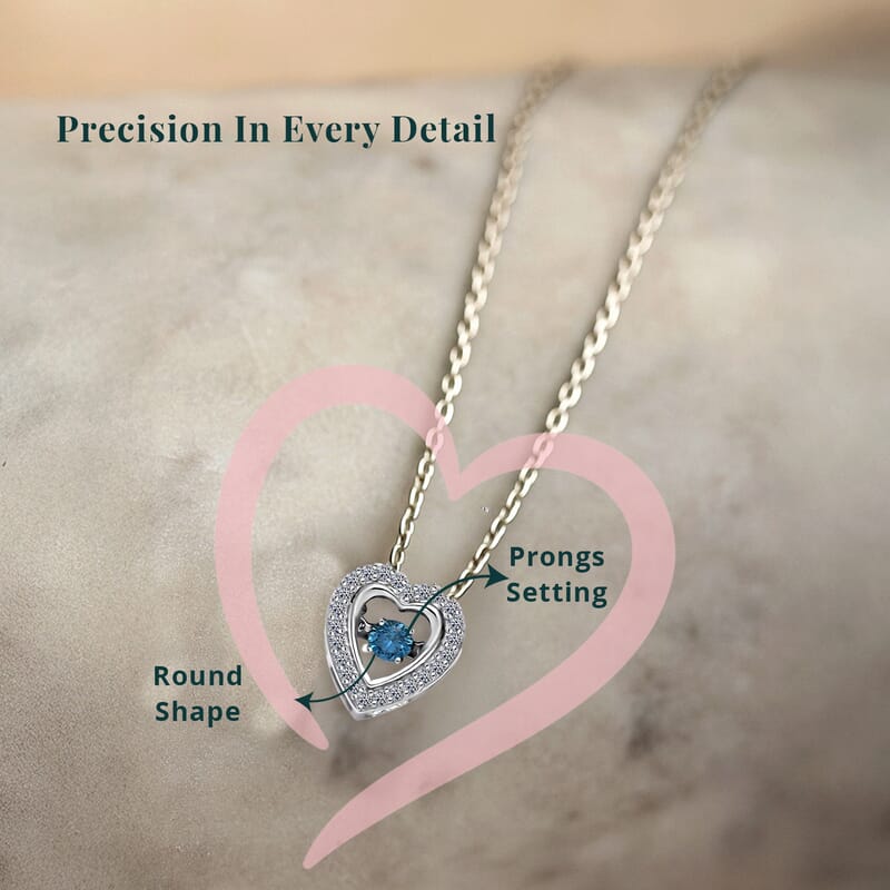 Luxuriant Lab Grown Blue Diamond (IR) (SI) and Lab Grown Diamond 0.25 ctw Dancing Heart Pendant Necklace in Rhodium Over Sterling Silver 20 Inches