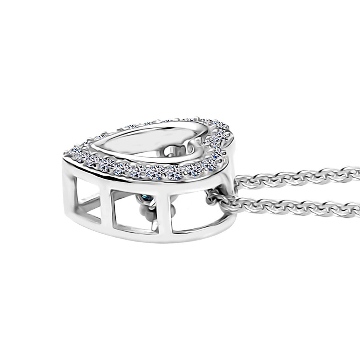 Luxuriant Lab Grown Blue Diamond (IR) (SI) and Lab Grown Diamond 0.25 ctw Dancing Heart Pendant Necklace in Rhodium Over Sterling Silver 20 Inches image number 3