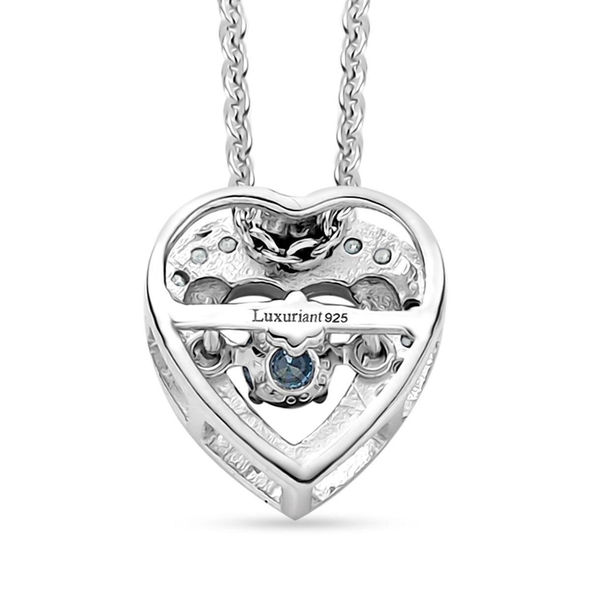 Luxuriant Lab Grown Blue Diamond (IR) (SI) and Lab Grown Diamond 0.25 ctw Dancing Heart Pendant Necklace in Rhodium Over Sterling Silver 20 Inches image number 4