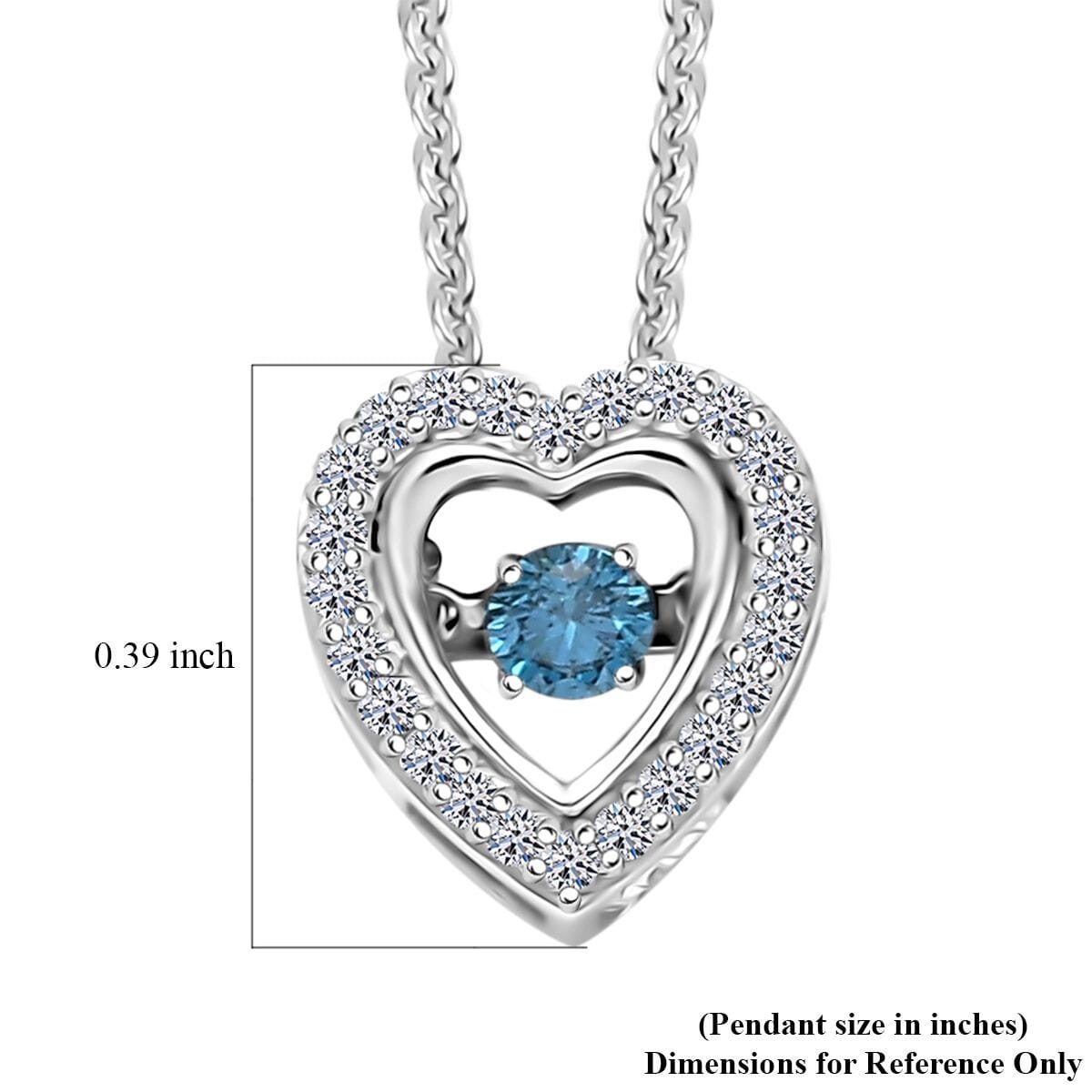 Luxuriant Lab Grown Blue Diamond (IR) (SI) and Lab Grown Diamond 0.25 ctw Dancing Heart Pendant Necklace in Rhodium Over Sterling Silver 20 Inches image number 5